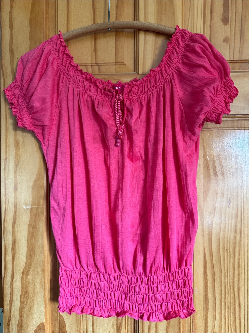 Women's Pink Off-Shoulder Smocked Hem Top